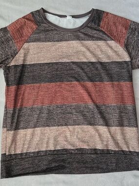 Womens Long -Sleeve Striped Tee - Rust, Cream & Charcoal